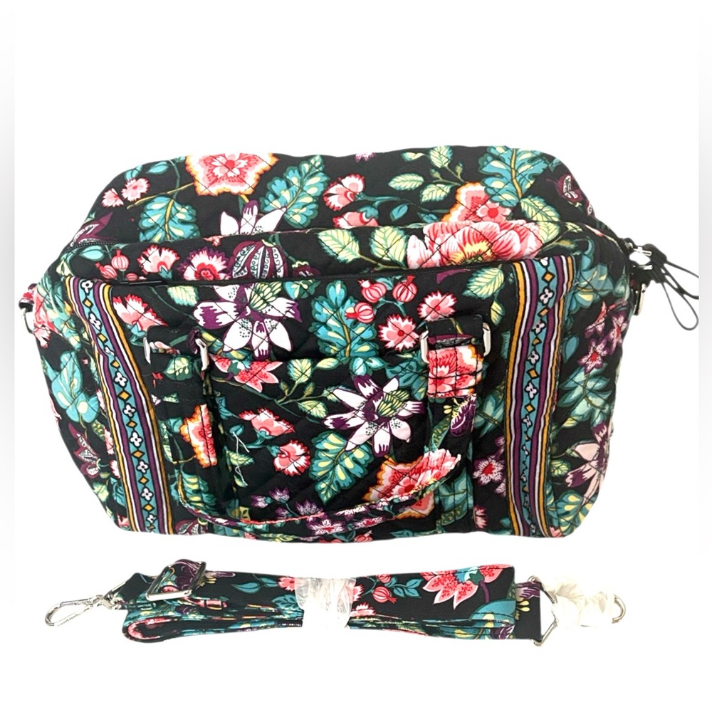 Vera Bradley Black Floral Purse with Teal and Pink Accents